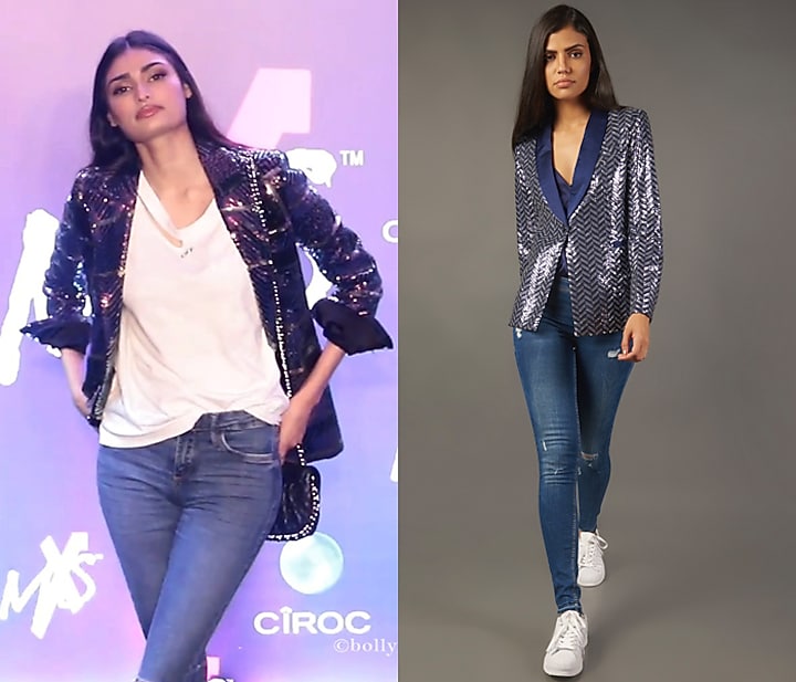 Navy Blue Embroidered Blazer by MXS - Monisha Jaising X Shweta Bachchan Nanda at Pernia's Pop Up Shop
