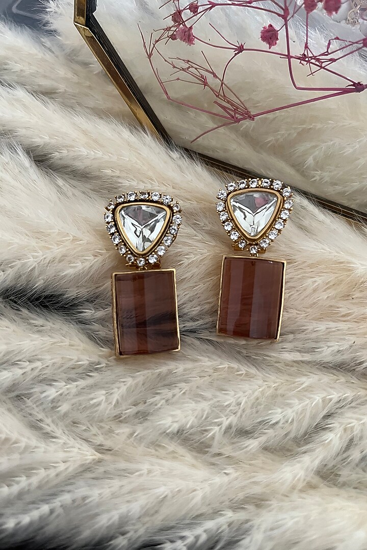 Gold Finish Synthetic Stone Dangler Earrings by Autumn Poppy at Pernia's Pop Up Shop