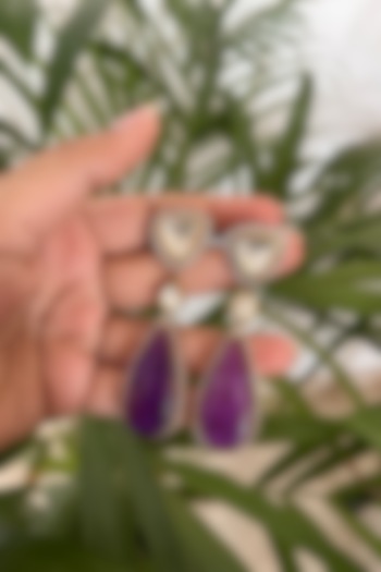Gold Finish Amethyst & Kundan Polki Dangler Earrings by Autumn Poppy at Pernia's Pop Up Shop