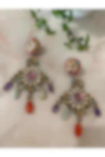 Two Tone Finish Multi-Colored Stone & Kundan Polki Dangler Earrings by Autumn Poppy