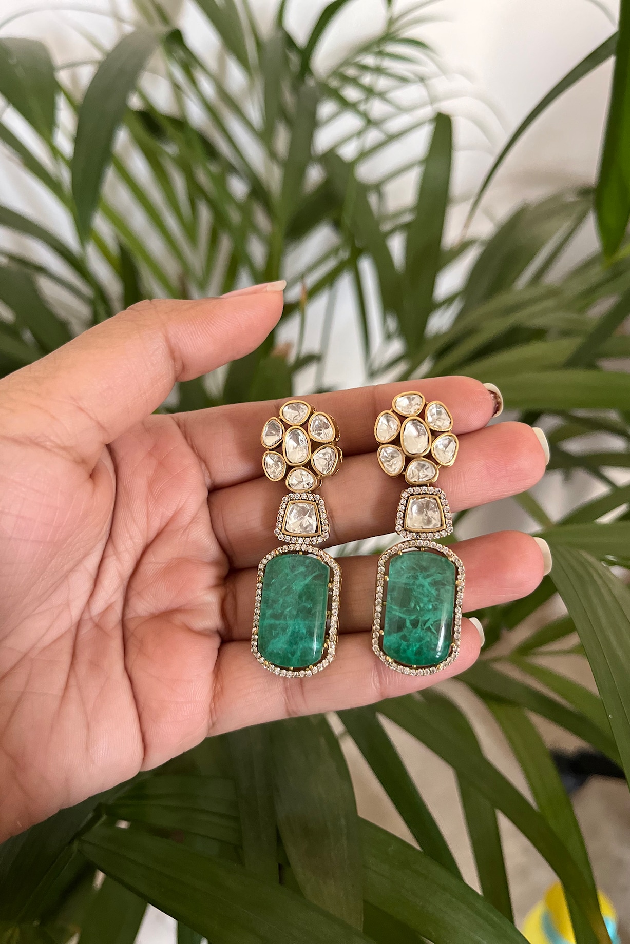 Gold Finish Emerald Synthetic Stone Kundan Polki Dangler Earrings by  Autumn Poppy at Pernia's Pop Up Shop