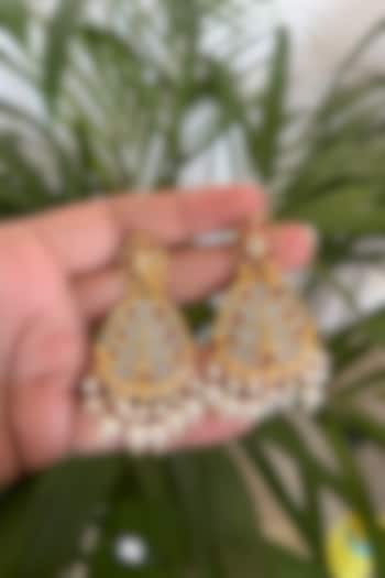 Gold Finish Kundan Polki Meenakari Dangler Earrings by Autumn Poppy at Pernia's Pop Up Shop