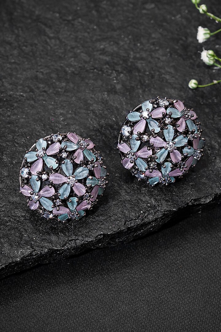 Black Rhodium Finish Multi-Colored Stone Stud Earrings by Autumn Poppy at Pernia's Pop Up Shop