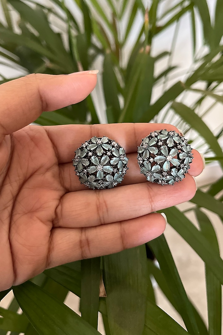 Black Rhodium Finish Multi-Colored Stone Stud Earrings by Autumn Poppy
