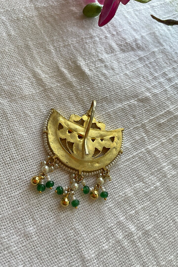 Gold Finish Kundan Polki & Ruby Hair Pin by Autumn Poppy at Pernia's Pop Up Shop
