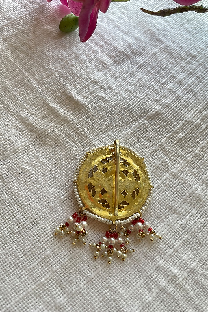 Gold Finish Kundan Polki & Ruby Hair Pin by Autumn Poppy at Pernia's Pop Up Shop