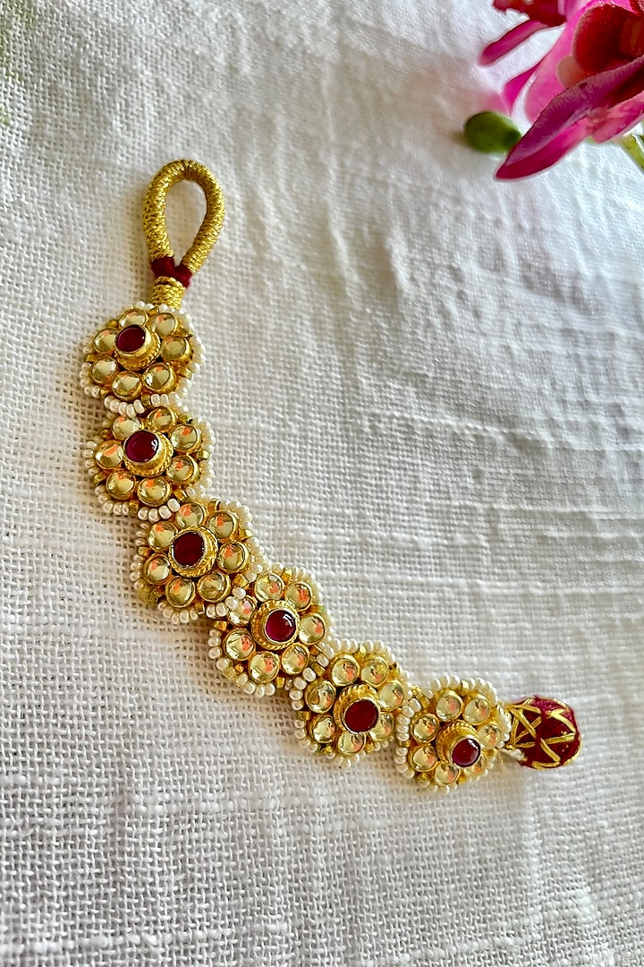 Gold Finish Kundan Polki & Ruby Bracelet by Autumn Poppy