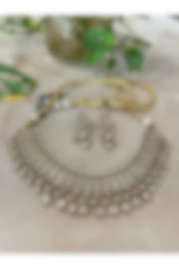 Gold Finish Kundan Polki & Pearl Necklace Set by Autumn Poppy