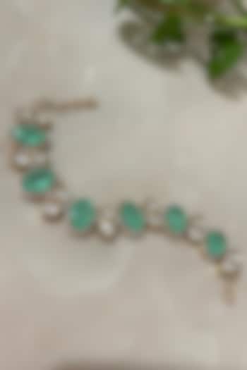 Gold Finish Kundan Polki & Sea-Green Stone Bracelet by Autumn Poppy