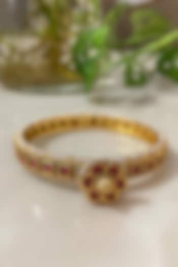 Gold Finish Ruby Stone & Kundan Polki Bracelet by Autumn Poppy