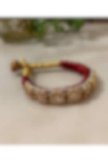 Gold Finish Kundan Polki & Pearl Filigree Bracelet by Autumn Poppy