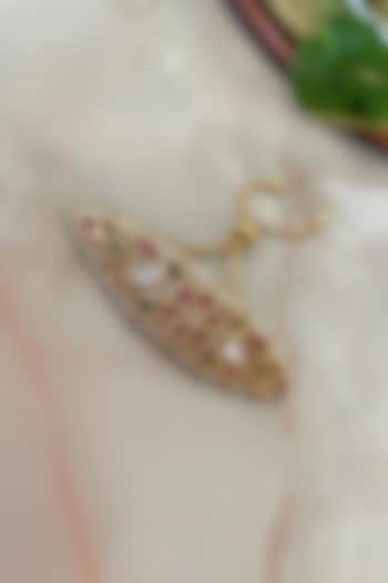 Gold Finish Kundan Polki & Fuchsia Stone Filigree Bracelet by Autumn Poppy