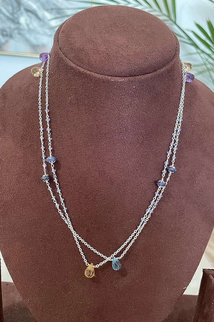 White Finish Tourmaline & Apatite Stone Necklace Set In Sterling Silver by Autumn Poppy at Pernia's Pop Up Shop