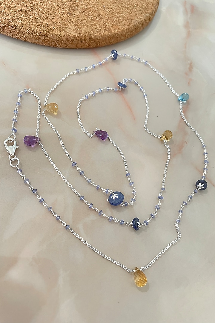 White Finish Tourmaline & Apatite Stone Necklace Set In Sterling Silver by Autumn Poppy at Pernia's Pop Up Shop