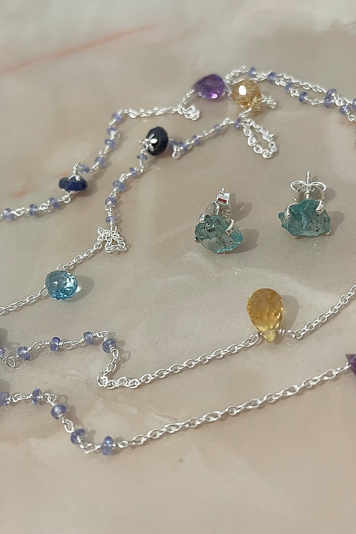 White Finish Tourmaline & Apatite Stone Necklace Set In Sterling Silver by Autumn Poppy at Pernia's Pop Up Shop