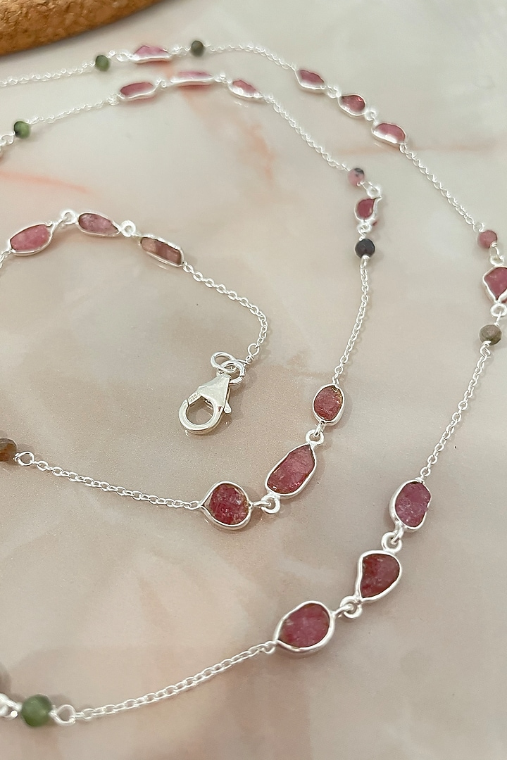 White Finish Tourmaline Necklace In Sterling Silver by Autumn Poppy at Pernia's Pop Up Shop
