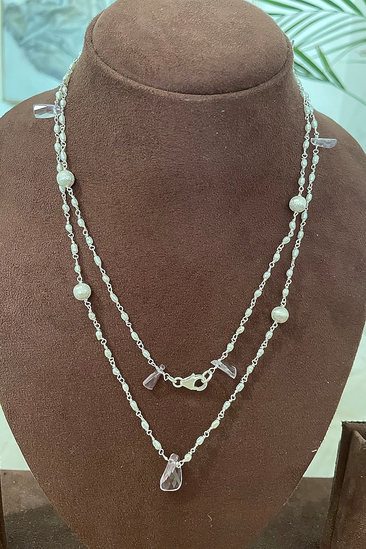 White Finish Pearl & Amethyst Necklace In Sterling Silver by Autumn Poppy at Pernia's Pop Up Shop