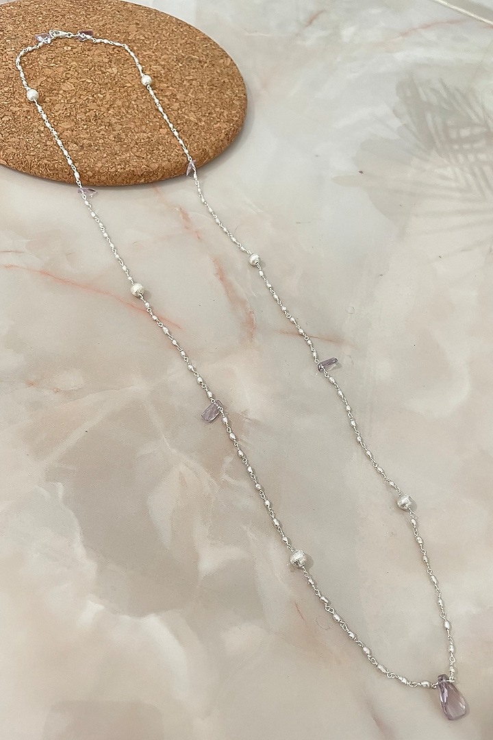 White Finish Pearl & Amethyst Necklace In Sterling Silver by Autumn Poppy at Pernia's Pop Up Shop