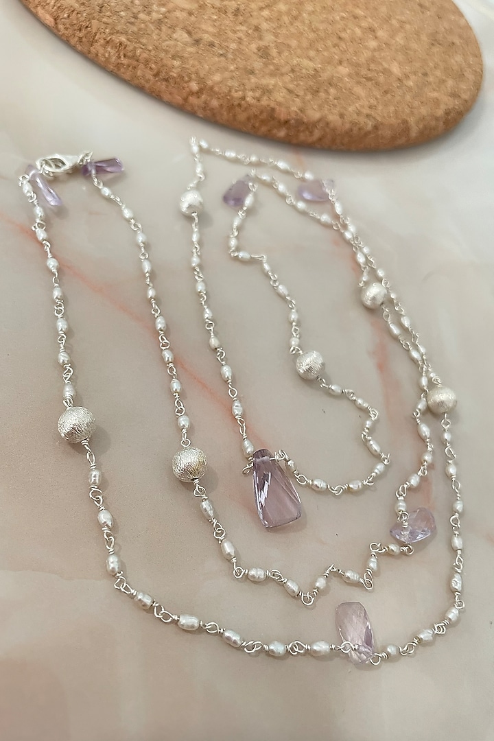 White Finish Pearl & Amethyst Necklace In Sterling Silver by Autumn Poppy at Pernia's Pop Up Shop