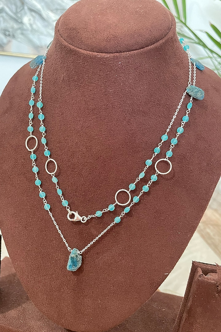 White Finish Amazonite & Apatite Stone Necklace Set In Sterling Silver by Autumn Poppy at Pernia's Pop Up Shop