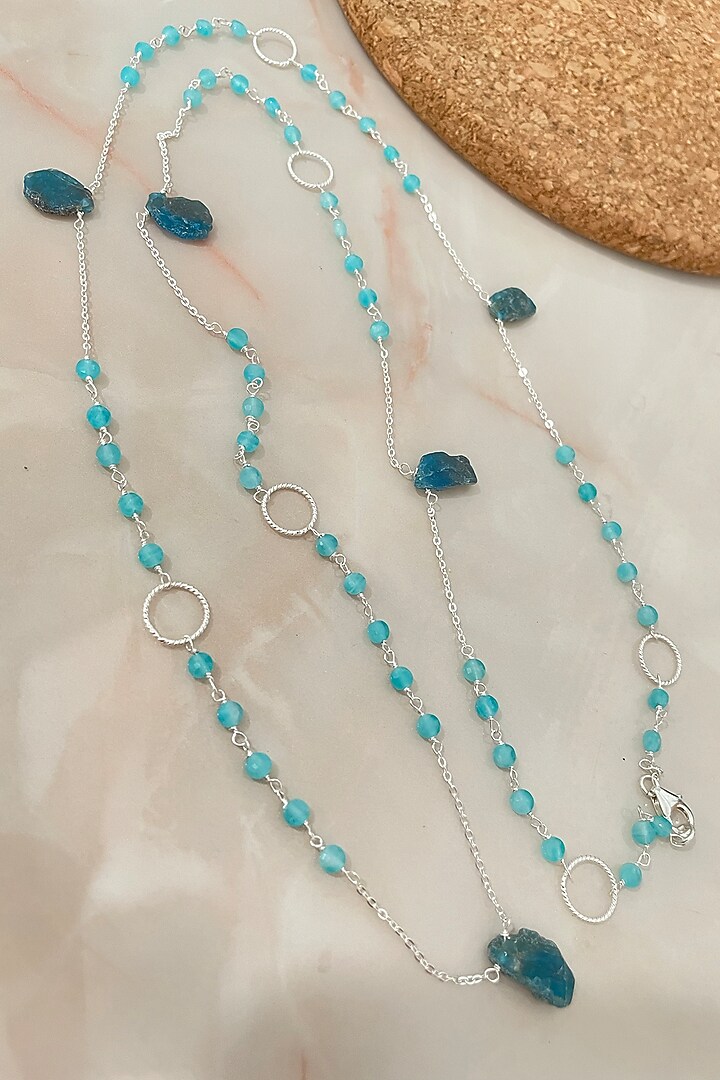 White Finish Amazonite & Apatite Stone Necklace Set In Sterling Silver by Autumn Poppy at Pernia's Pop Up Shop
