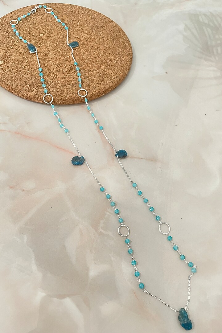 White Finish Amazonite & Apatite Stone Necklace Set In Sterling Silver by Autumn Poppy at Pernia's Pop Up Shop