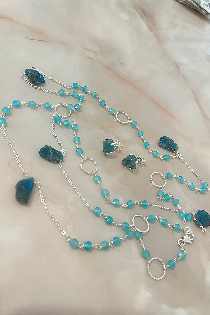 White Finish Amazonite & Apatite Stone Necklace Set In Sterling Silver by Autumn Poppy at Pernia's Pop Up Shop