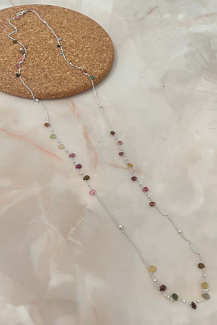White Finish Tourmaline Necklace In Sterling Silver by Autumn Poppy at Pernia's Pop Up Shop