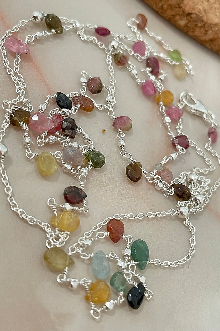 White Finish Tourmaline Necklace In Sterling Silver by Autumn Poppy at Pernia's Pop Up Shop