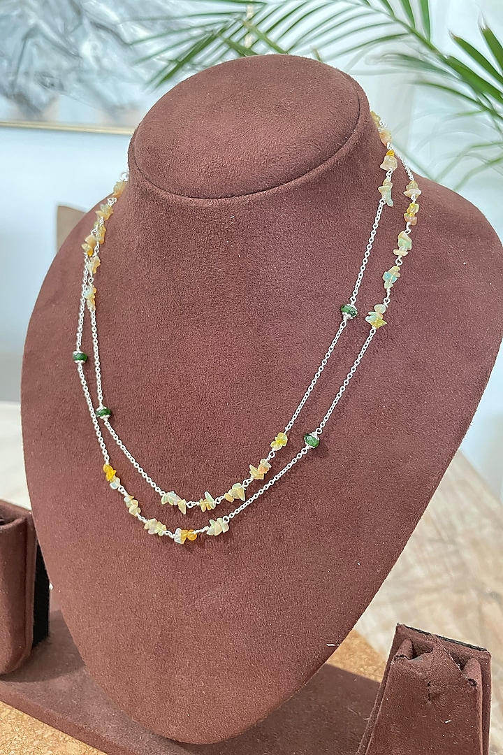 White Finish Tourmaline & Opal Necklace Set In Sterling Silver by Autumn Poppy