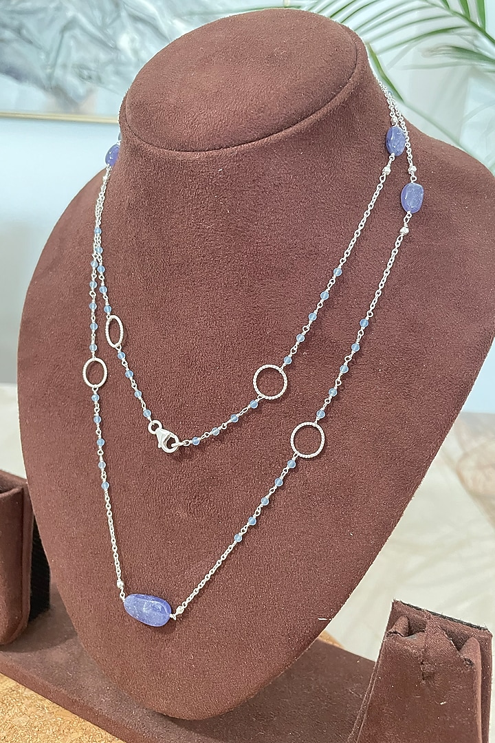 White Finish Tanzanite Stone Necklace Set In Sterling Silver by Autumn Poppy at Pernia's Pop Up Shop