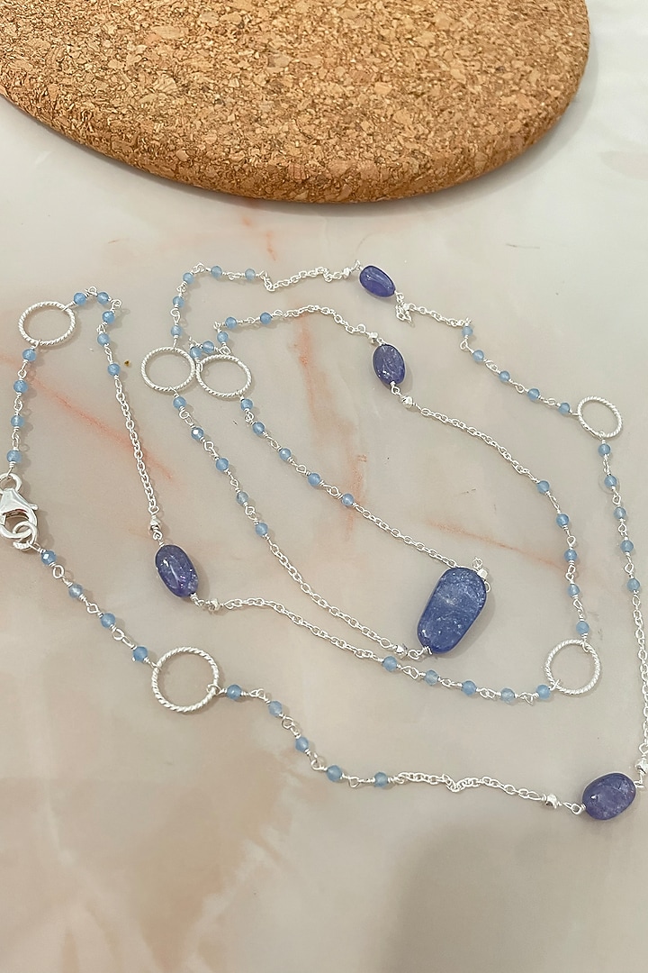 White Finish Tanzanite Stone Necklace Set In Sterling Silver by Autumn Poppy at Pernia's Pop Up Shop