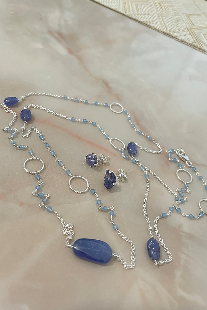 White Finish Tanzanite Stone Necklace Set In Sterling Silver by Autumn Poppy at Pernia's Pop Up Shop