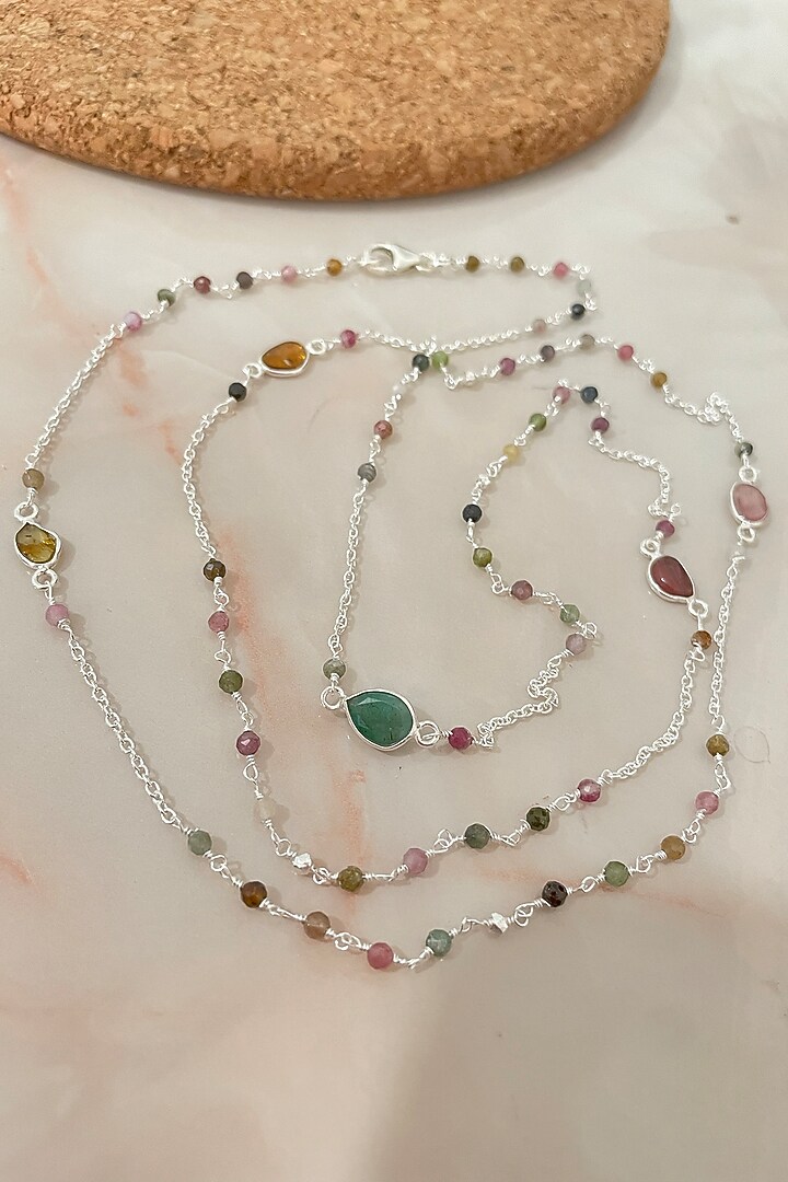 White Finish Tourmaline Necklace In Sterling Silver by Autumn Poppy at Pernia's Pop Up Shop