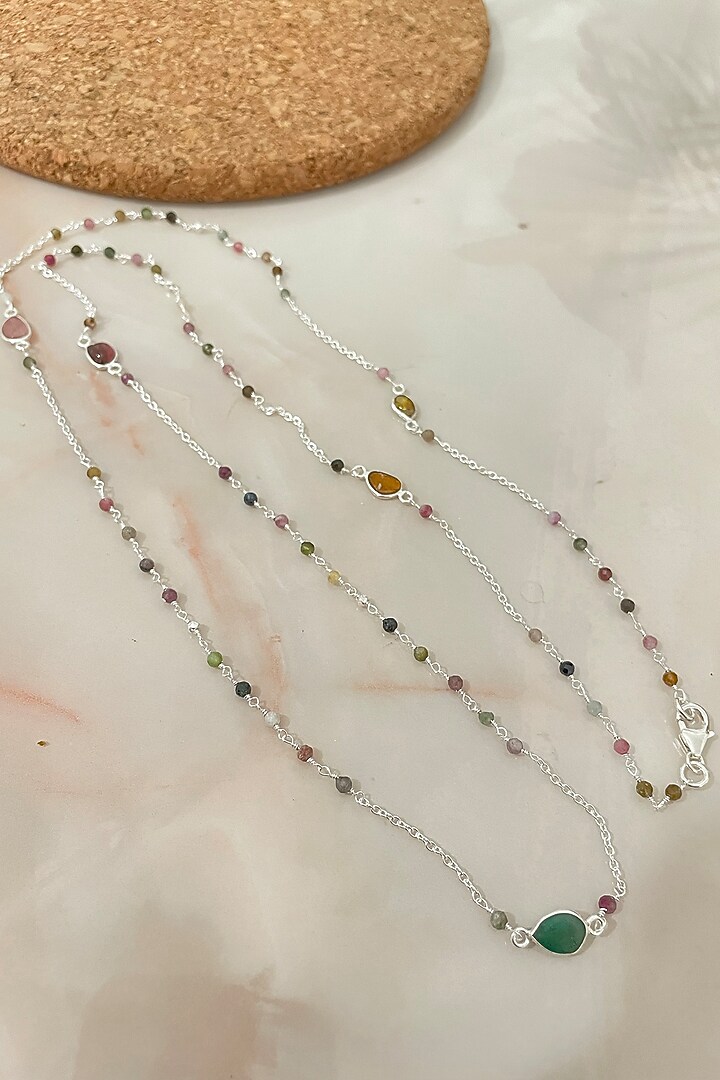 White Finish Tourmaline Necklace In Sterling Silver by Autumn Poppy at Pernia's Pop Up Shop