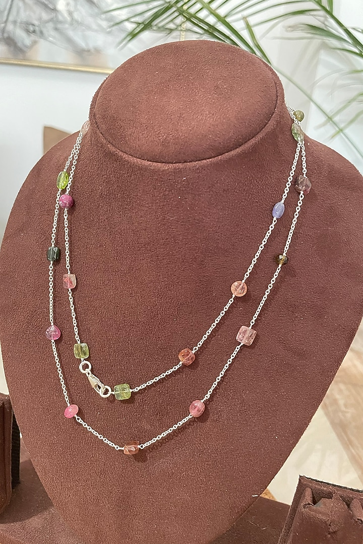 White Finish Tourmaline Necklace Set In Sterling Silver by Autumn Poppy at Pernia's Pop Up Shop
