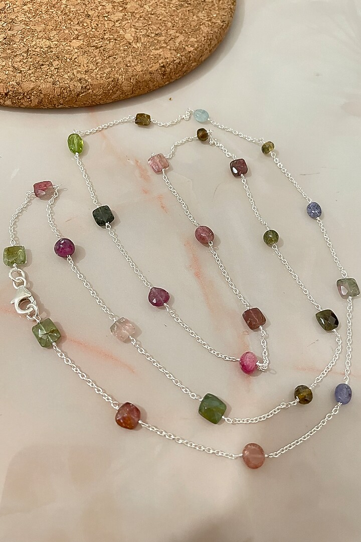 White Finish Tourmaline Necklace Set In Sterling Silver by Autumn Poppy at Pernia's Pop Up Shop