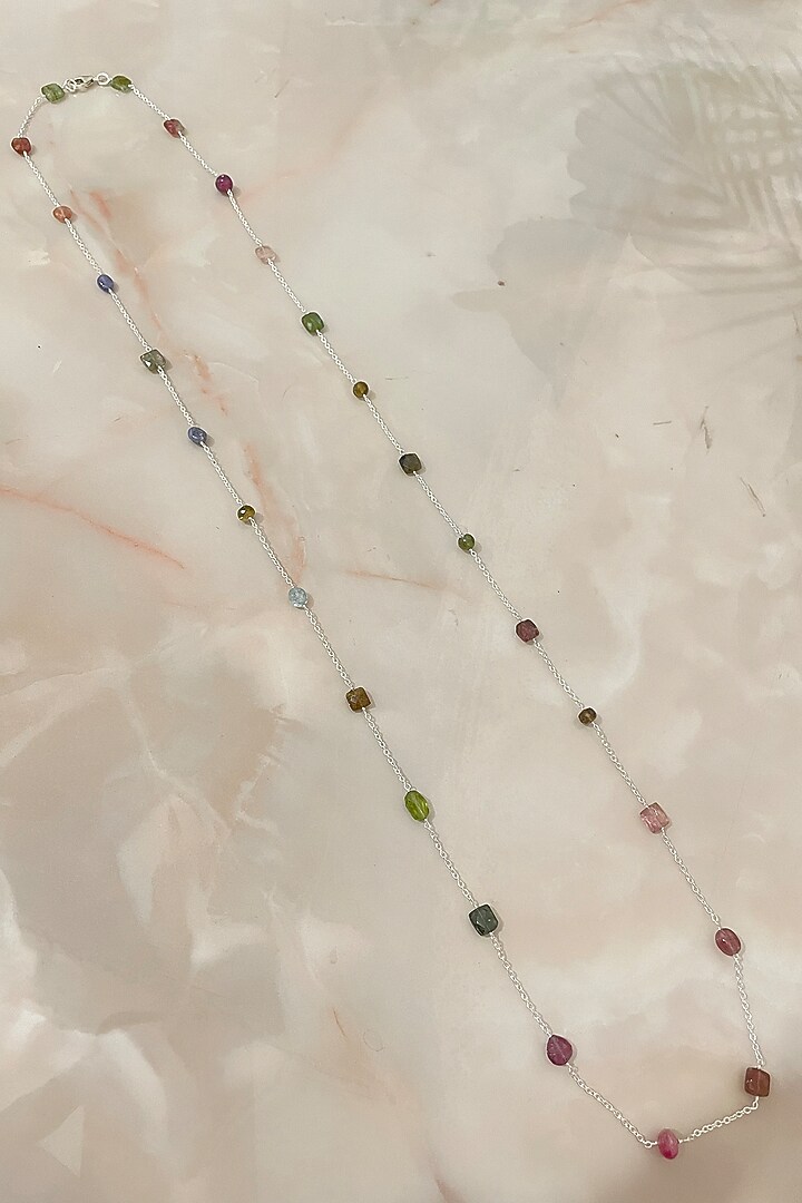 White Finish Tourmaline Necklace Set In Sterling Silver by Autumn Poppy at Pernia's Pop Up Shop
