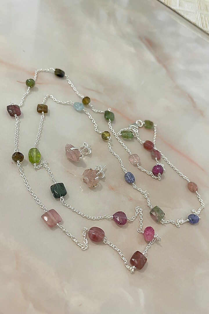 White Finish Tourmaline Necklace Set In Sterling Silver by Autumn Poppy at Pernia's Pop Up Shop