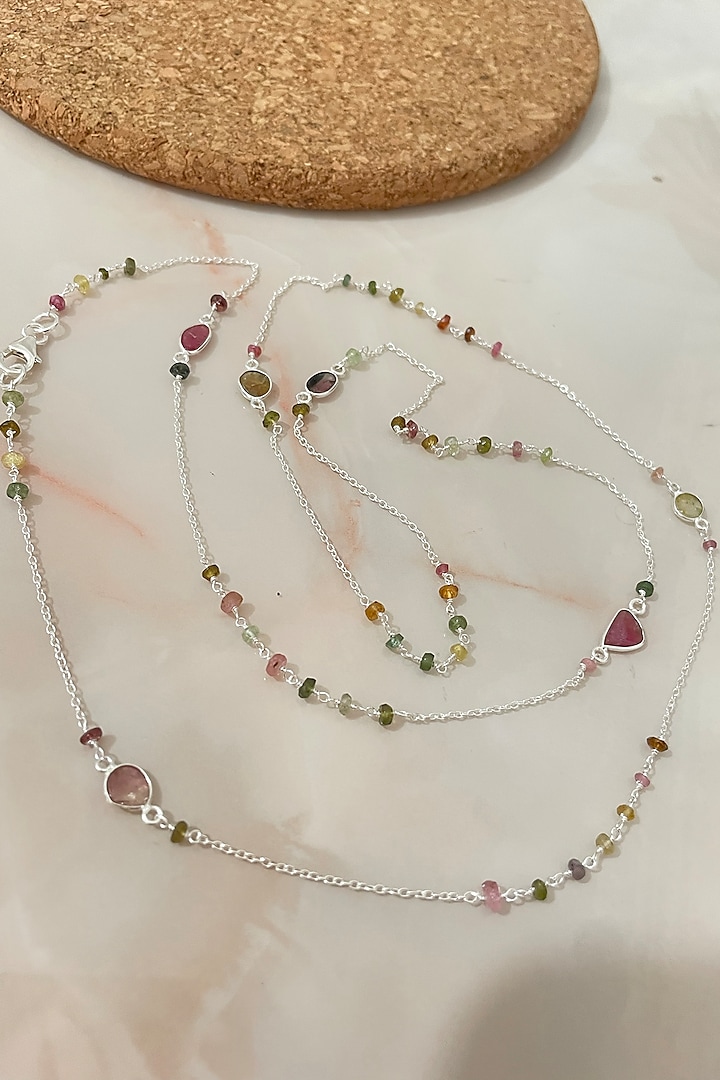 White Finish Tourmaline Necklace In Sterling Silver by Autumn Poppy