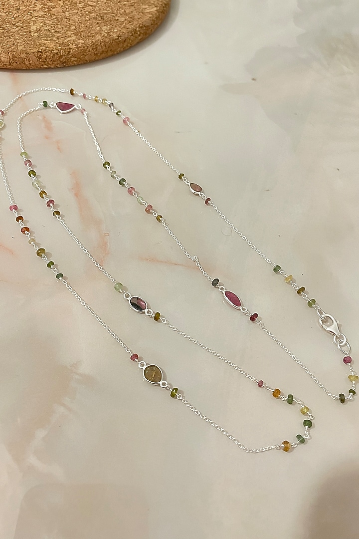 White Finish Tourmaline Necklace In Sterling Silver by Autumn Poppy at Pernia's Pop Up Shop