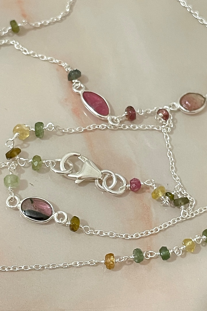 White Finish Tourmaline Necklace In Sterling Silver by Autumn Poppy at Pernia's Pop Up Shop
