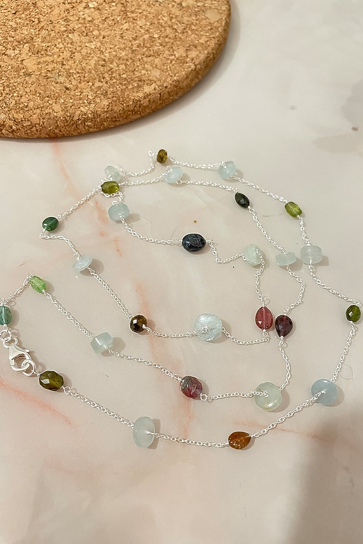 White Finish Tourmaline Necklace Set In Sterling Silver by Autumn Poppy at Pernia's Pop Up Shop
