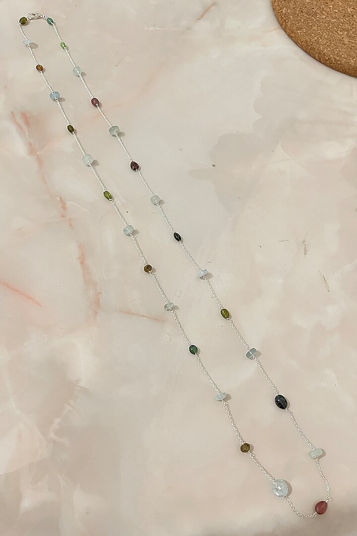 White Finish Tourmaline Necklace Set In Sterling Silver by Autumn Poppy at Pernia's Pop Up Shop
