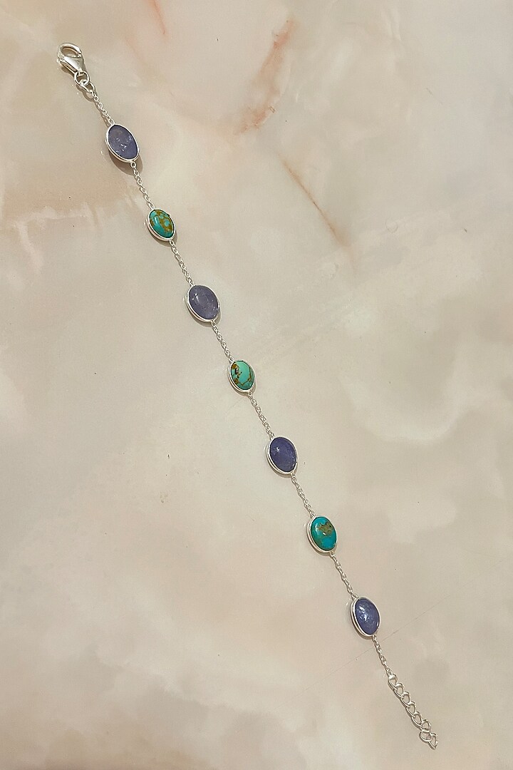 White Finish Turquoise Stone & Tourmaline Bracelet In Sterling Silver by Autumn Poppy at Pernia's Pop Up Shop