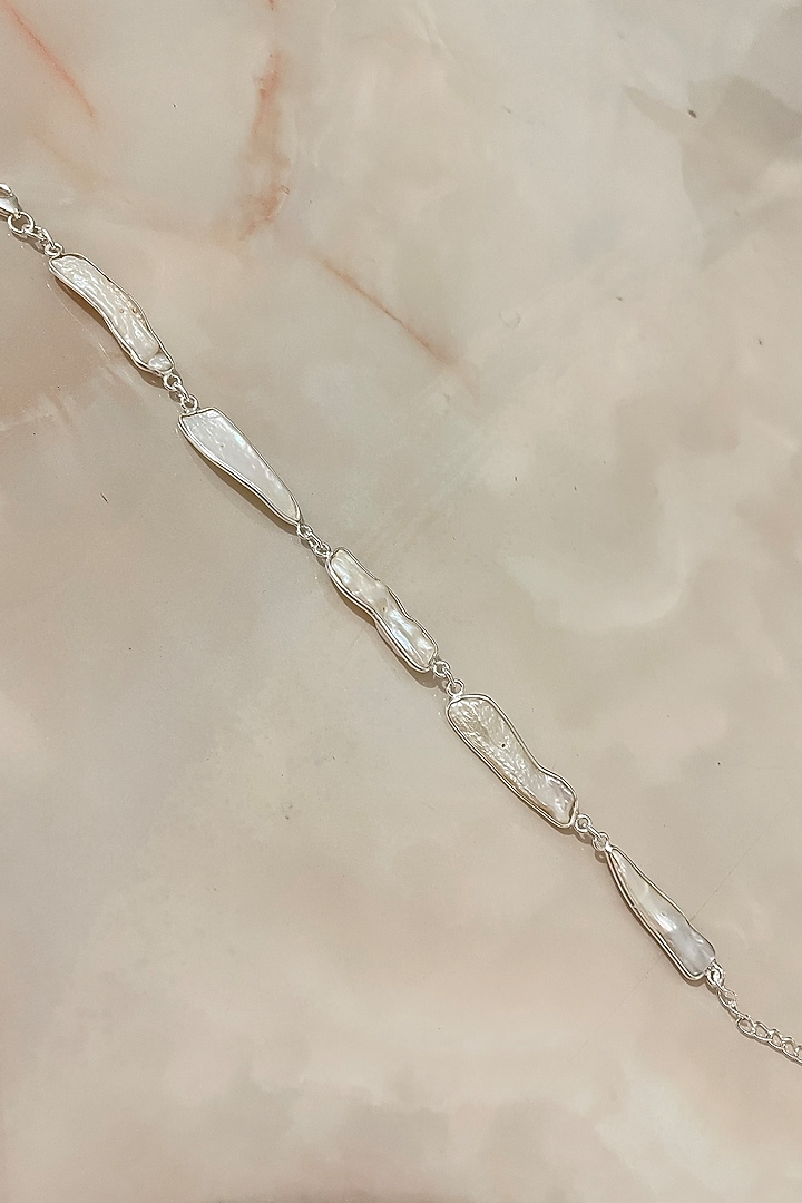 White Finish Pearl Bracelet In Sterling Silver by Autumn Poppy at Pernia's Pop Up Shop