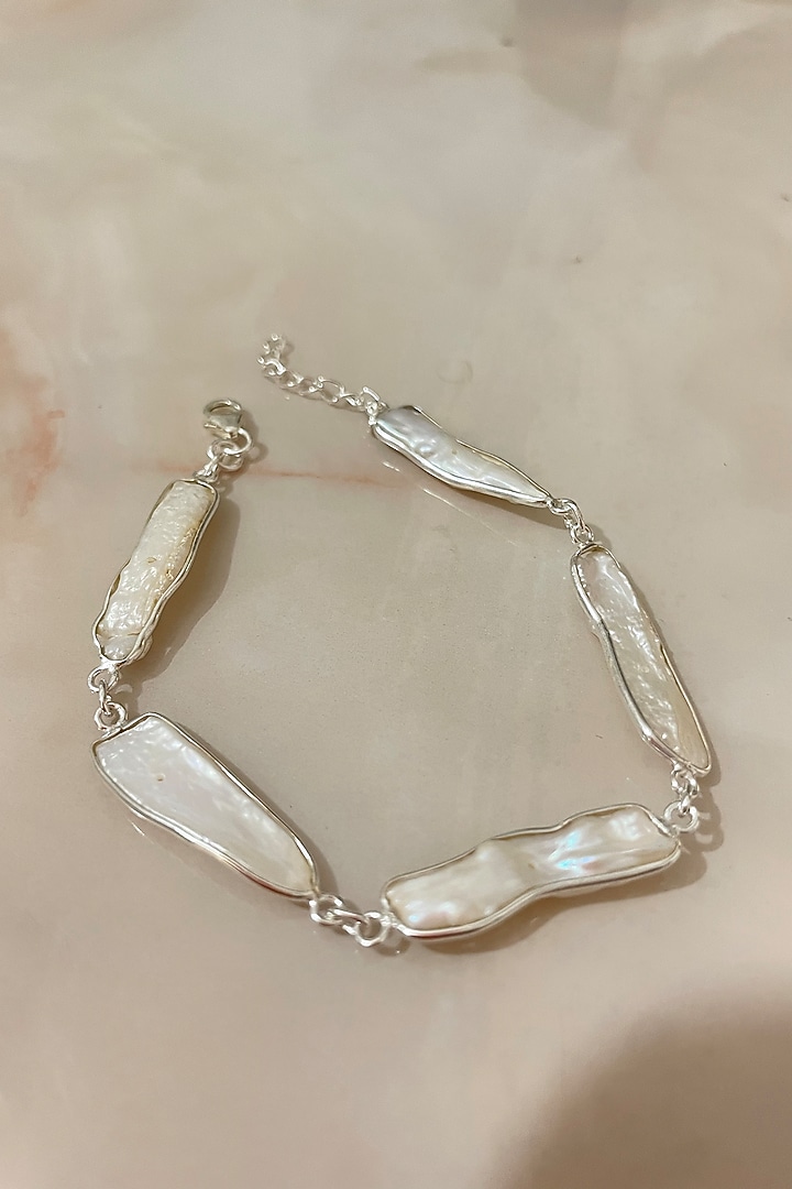 White Finish Pearl Bracelet In Sterling Silver by Autumn Poppy at Pernia's Pop Up Shop