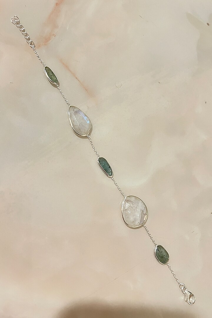 White Finish Kyanite Stone Bracelet In Sterling Silver by Autumn Poppy at Pernia's Pop Up Shop