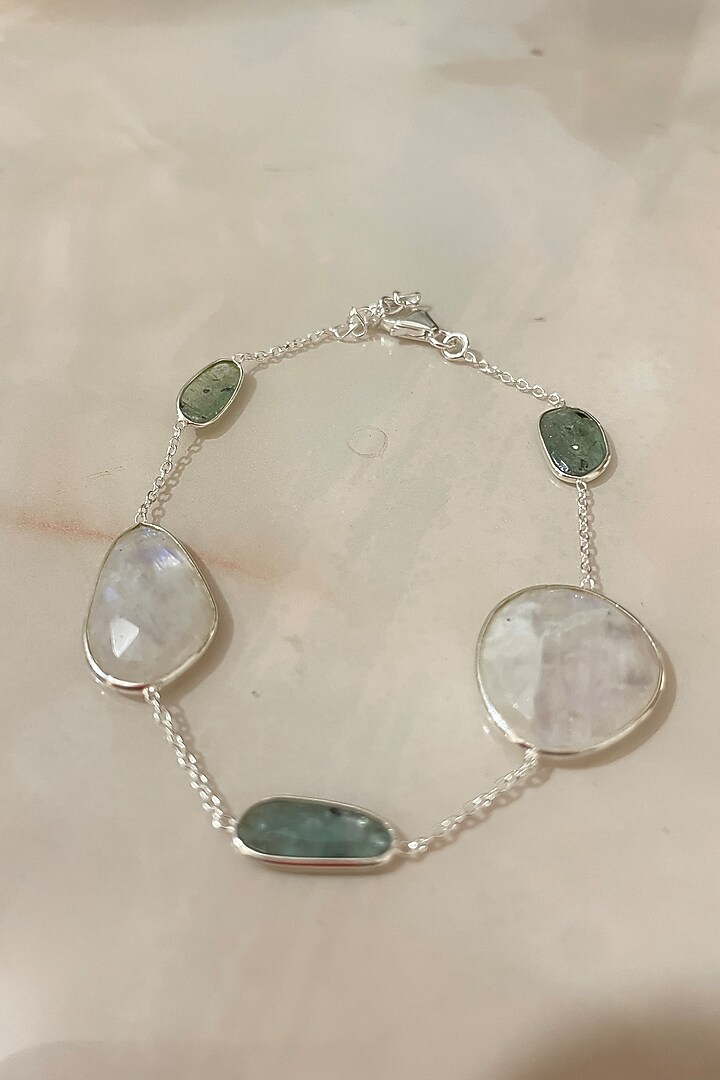White Finish Kyanite Stone Bracelet In Sterling Silver by Autumn Poppy at Pernia's Pop Up Shop