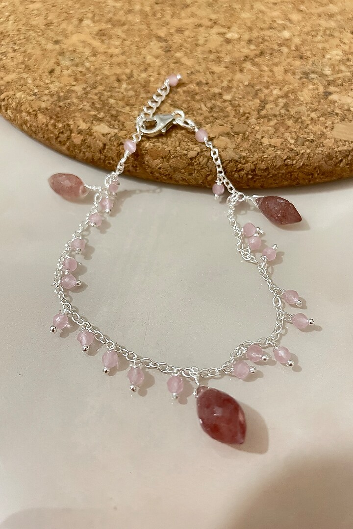 White Finish Rose Quartz Bracelet In Sterling Silver by Autumn Poppy at Pernia's Pop Up Shop
